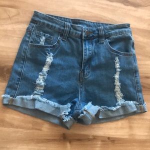 High rise denim shorts
